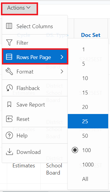 Selecting number of rows per page
